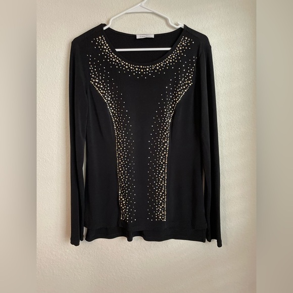 Calvin Klein Black Long Sleeve Embellished Blouse with Crew Neck size L - Picture 3 of 8
